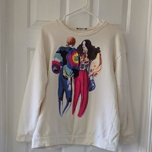 Zara Off-White Sweatshirt with Multicolor Design